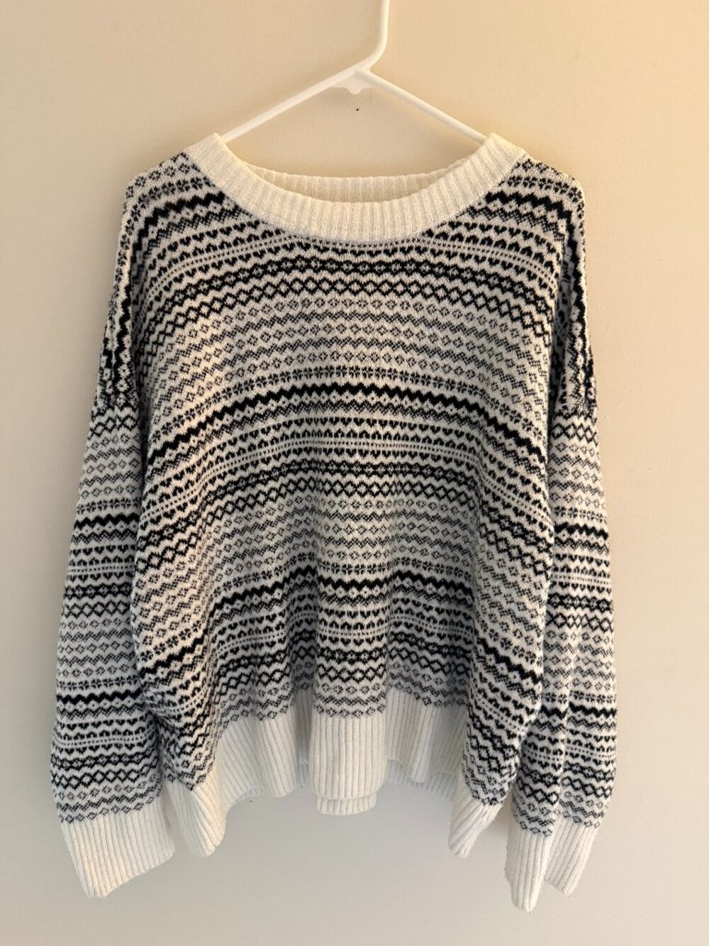 Time and Tru Fair Isle Nordic Oversized Sweater Black White XXL